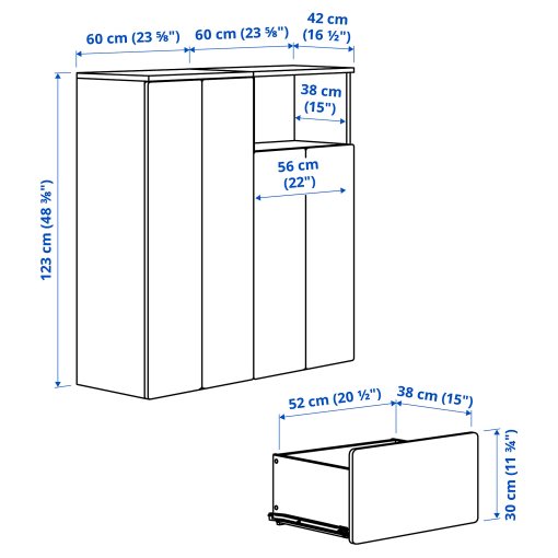 SMASTAD/PLATSA, storage combination  with 3 drawers, 120x42x123 cm, 695.499.83