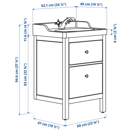 HEMNES/RUTSJON, wash-stand with drawers/wash-basin/tap, 62x49x95 cm, 695.599.91
