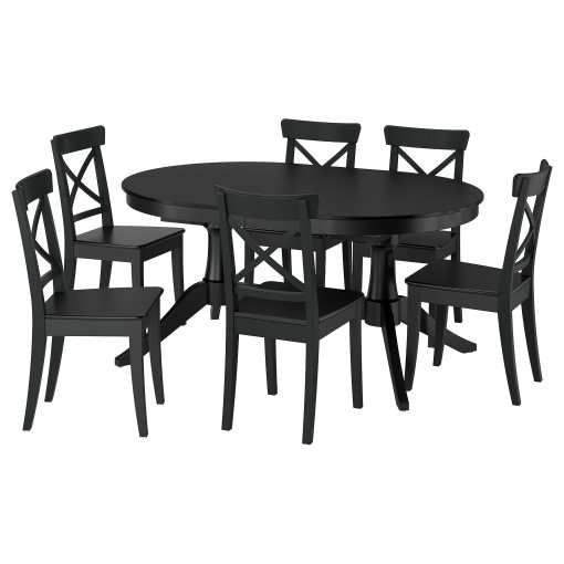 ROSENTORP, table and 6 chairs, 160/215x110 cm, 696.101.26