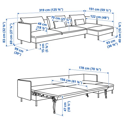 SÖDERHAMN, 4-seat sofa-bed with chaise longue, 696.161.28