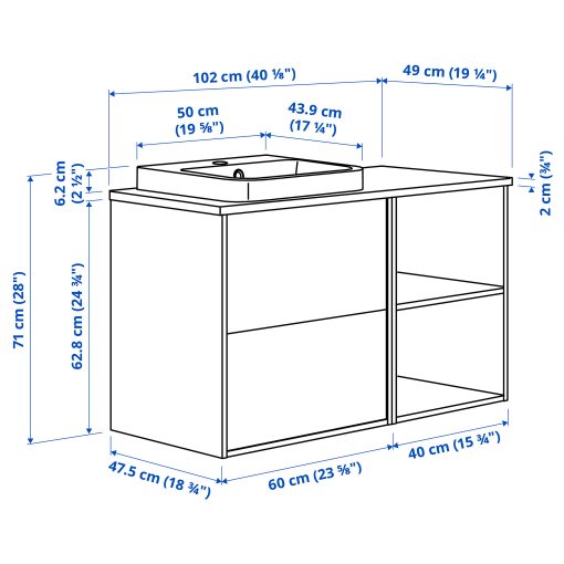 HAVBACK/ORRSJON, wash-stand/wash-basin, 102x49x71 cm, 696.293.76