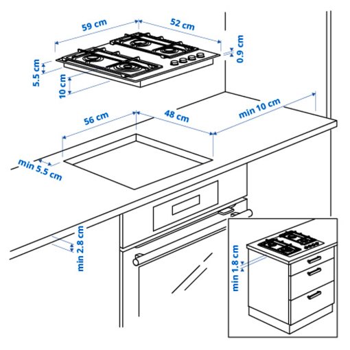 VASASTAN, εστία υγραερίου/IKEA 500, 59 cm, 705.234.49