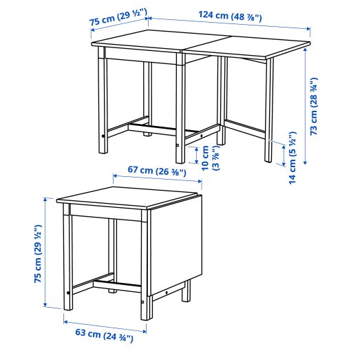 PINNTORP, πτυσσόμενο τραπέζι, 67/124x75 cm, 705.294.65