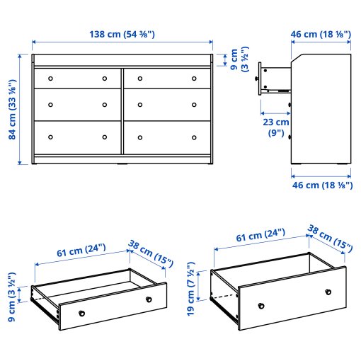 HAUGA, chest of 6 drawers, 138x46x84 cm, 705.815.33