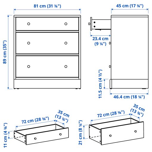 HAVSTA, chest of 3 drawers, 81x47x89 cm, 705.994.77