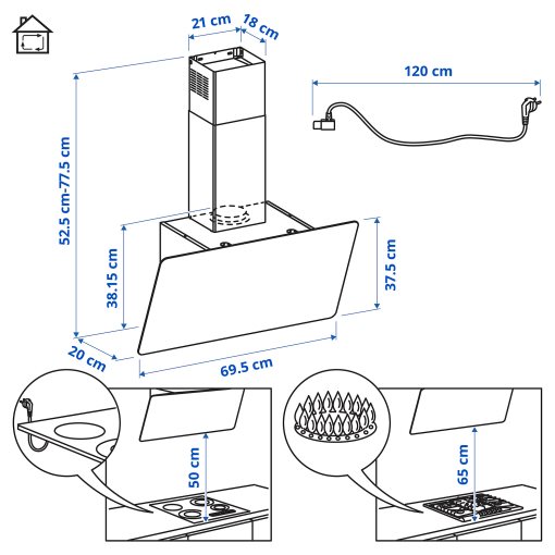 KNUVEBO, απορροφητήρας τοίχου/IKEA 500, 70 cm, 706.156.32