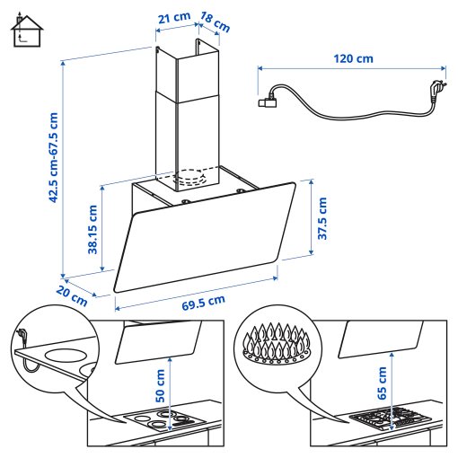KNUVEBO, απορροφητήρας τοίχου/IKEA 500, 70 cm, 706.156.32