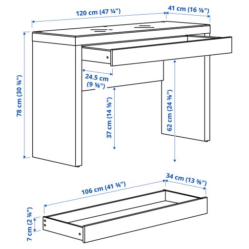 MALM, dressing table, 120x41x78 cm, 706.203.46
