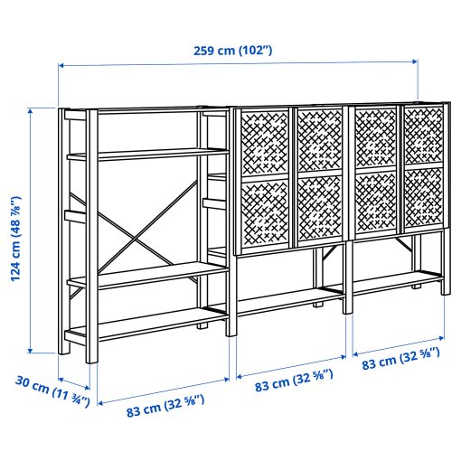 IVAR, shelving unit with doors, 259x30x124 cm, 794.034.71