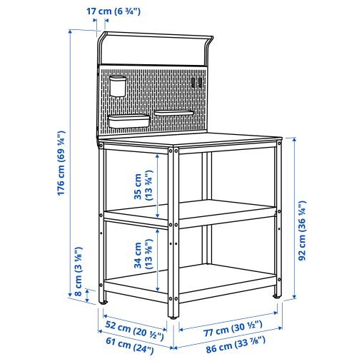 GRILLSKÄR, kitchen island with back panel/outdoor, 86x61x176 cm, 794.952.44