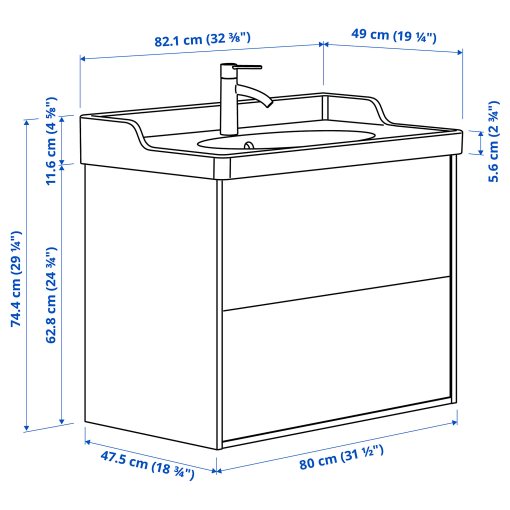 TANNFORSEN/RUTSJON, wash-stand with drawers/wash-basin/tap, 82x49x74 cm, 795.211.39