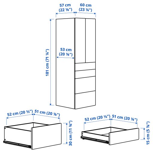 SMASTAD/PLATSA, ντουλάπα με 4 συρτάρια, 60x57x181 cm, 795.465.35