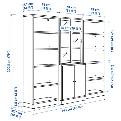 TONSTAD, storage combination with sliding glass doors, 243x47x201 cm, 795.717.61