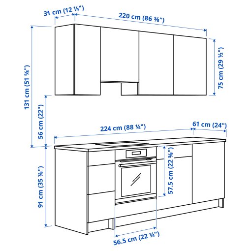 KNOXHULT, κουζίνα, 220x61x220 cm, 795.811.28