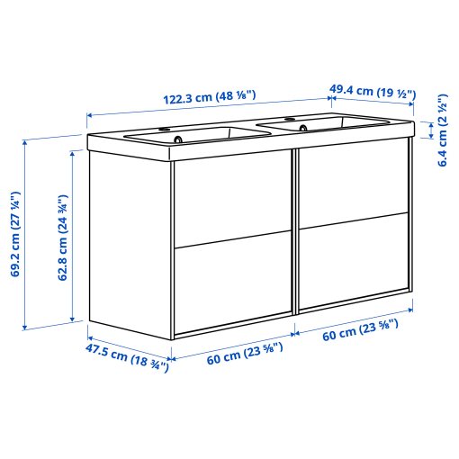 HAVBACK/ORRSJON, wash-stand/wash-basin, 122x49x69 cm, 796.293.33