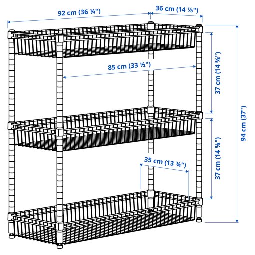 OMAR, shelving unit with 3 baskets, 92x36x94 cm, 804.830.75
