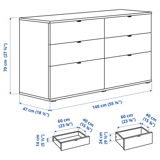 VIHALS, συρταριέρα με 6 συρτάρια, 140x47x70 cm, 804.901.13