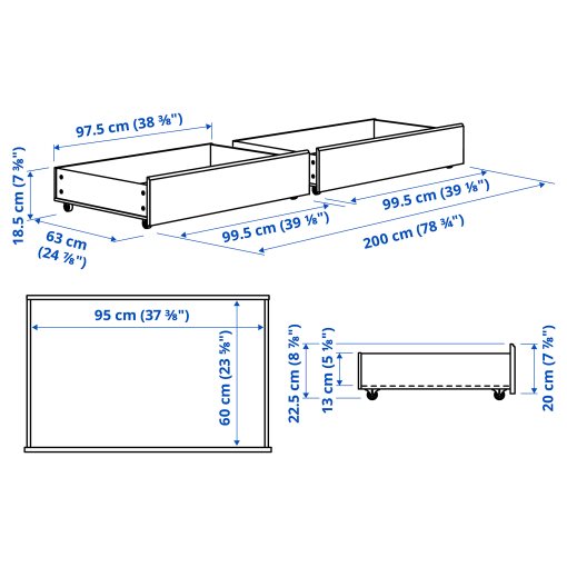 FÅGELFJÄLLET, bed storage box set of 2, 200 cm, 806.185.26