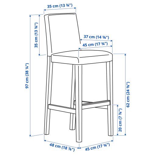 BERGMUND, bar stool with backrest, 62 cm, 893.846.84