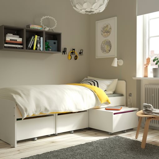 SLÄKT, bed frame with 3 storage boxes, 90x200 cm, 893.860.70