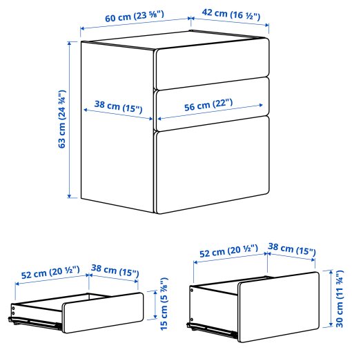 SMASTAD/PLATSA, συρταριέρα με 3 συρτάρια, 60x42x63 cm, 895.438.19