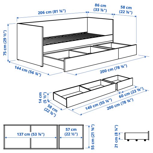 VIHALS, κρεβάτι επισκέπτη day bed με αποθηκευτικό χώρο, 80x200 cm, 895.715.86