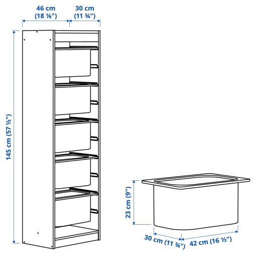 TROFAST, storage combination with boxes, 46x30x145 cm, 895.754.81