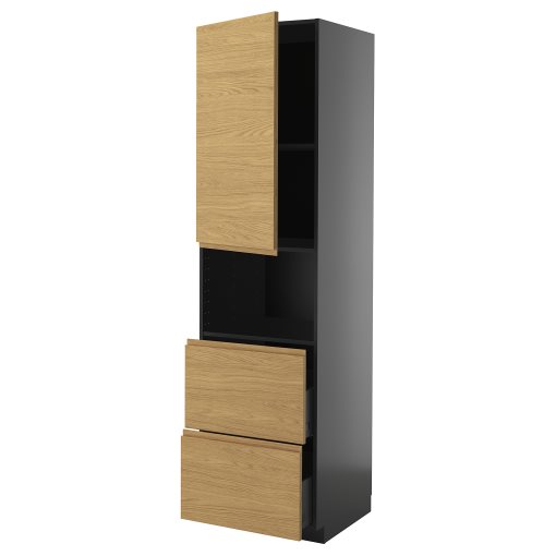 METOD/KNIVSHULT, high cabinet for microwave with door/2 drawers, 60x60x220 cm, 895.887.56