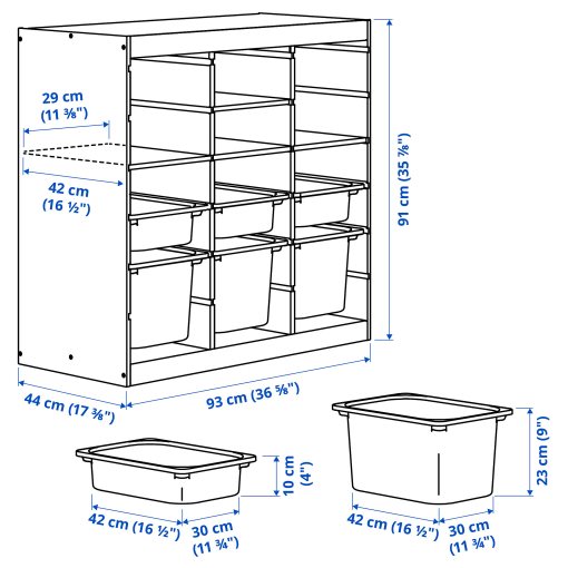 TROFAST, storage combination room divider with shelves and boxes, 93x44x91 cm, 896.125.77