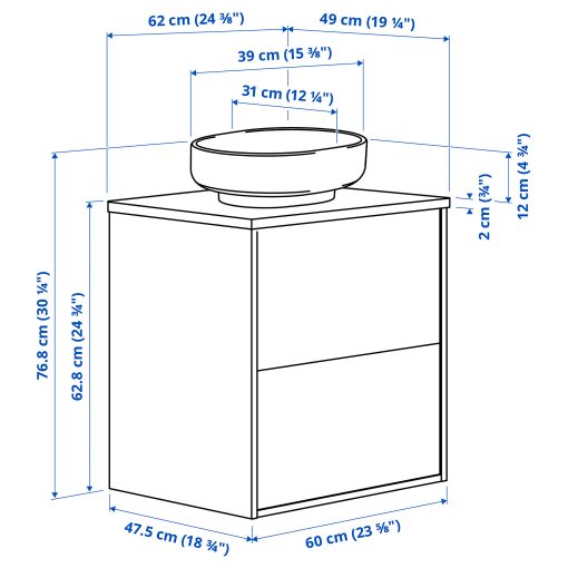 HAVBÄCK/VINDEL, wash-stand with drawers/wash-basin, 62x49x77 cm, 896.224.54