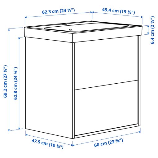 HAVBACK/ORRSJON, wash-stand with drawers/wash-basin, 62x49x69 cm, 896.292.76