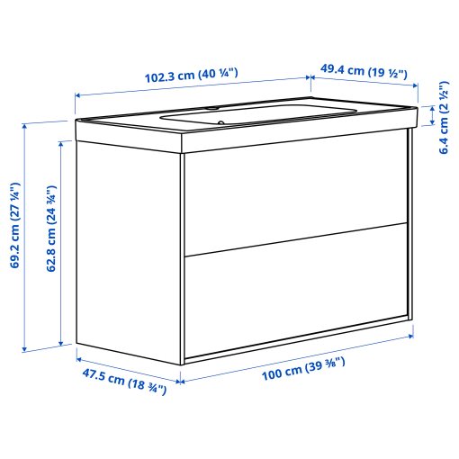 HAVBACK/ORRSJON, wash-stand with drawers/wash-basin, 102x49x69, 896.292.81