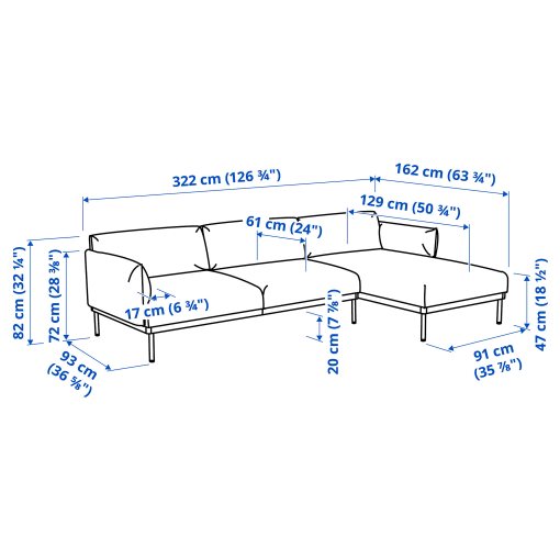 ÄPPLARYD, 4 θέσιος καναπές με σεζλόνγκ, 994.295.35