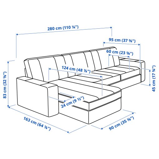 KIVIK, 3-seat sofa with chaise longue, 994.828.39