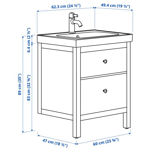 HEMNES/ORRSJON, open wash-stand with drawer/wash-basin/tap, 62x49x89 cm, 995.467.80