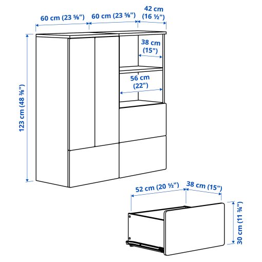 SMASTAD/PLATSA, σύνθεση αποθήκευσης με 3 συρτάρια, 120x42x123 cm, 995.499.86
