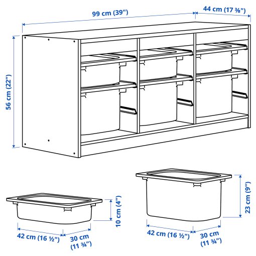 TROFAST, storage combination with boxes, 99x44x56 cm, 995.747.30