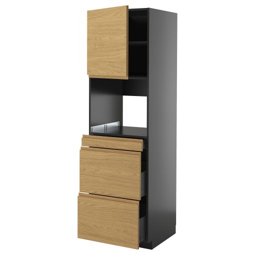 METOD/KNIVSHULT, high cabinet for microwave combi with door/3 drawers, 60x60x200 cm, 995.884.64