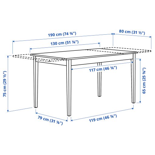 NÄSINGE/BERGMUN, table and 4 chairs, 130/190x80 cm, 995.970.91