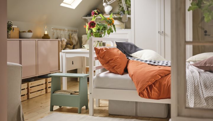 A restful bedroom with Scandinavian country style interior design