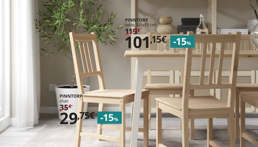 15% off dining tables and chairs.
