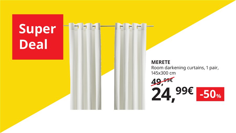 Get the MERETE room darkening curtains at 50% off, for a few hours only.