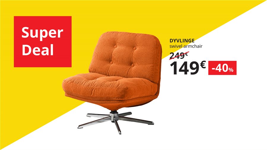 Save 40% on DYVLINGE swivel armchair, for a few hours only.