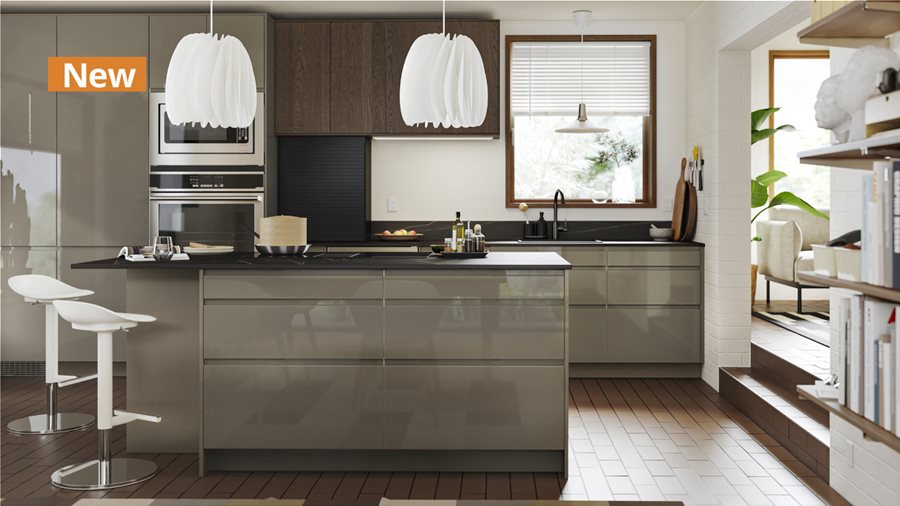 VOXTORP high gloss dark grey-brown Kitchen, 1.316€