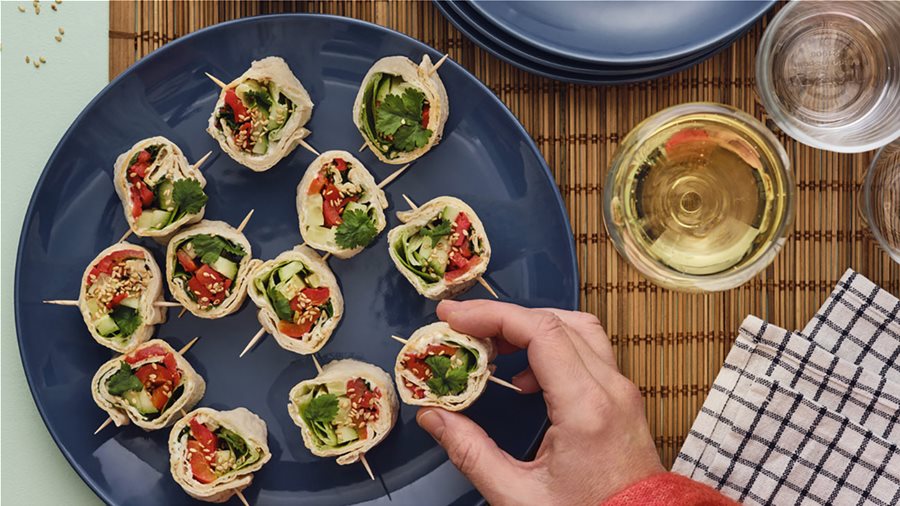 Flatbread pinwheels with grilled peppers