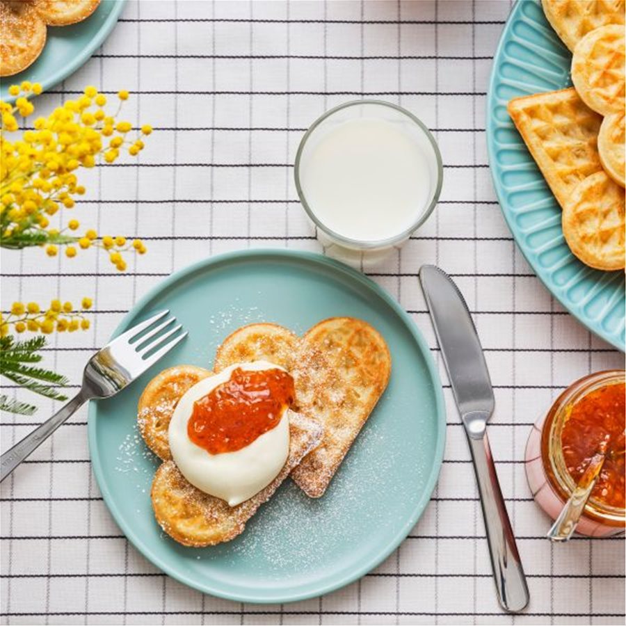 Waffles with cloudberry jam