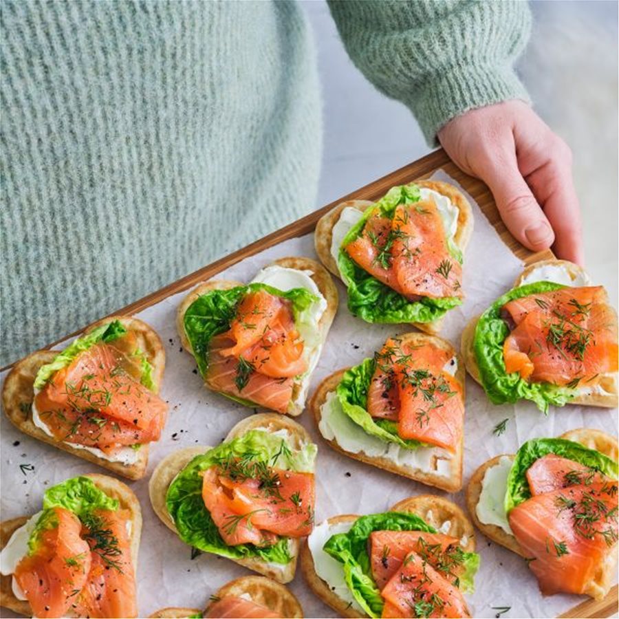 Waffles with salmon and cream cheese