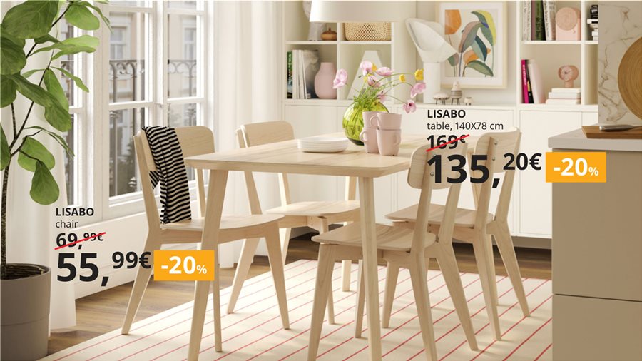 20% off dining tables and chairs.
